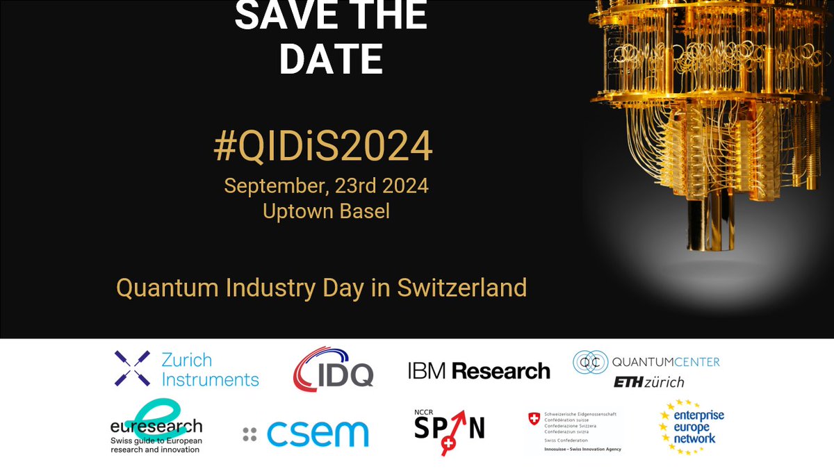 SAVE THE DATE!
Euresearch is pleased to announce its participation as an organising member of this year's Swiss Quantum Industry Day on 23 September 2024 in Basel.
Further details will be provided soon. 
#HorizonEU #SwissQuantumIndustryDay #SwissEU4Research #SwissEU4Innovation