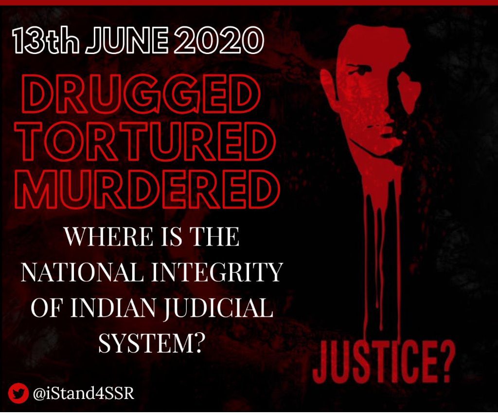 Justice4SSR A Mass Awakening

It exposed justice system which failed to serve 2 an innocent.

Agencies losing their credibility still not bothered to listen 2 our plea.

Why are culprits treated above law as if they are innocent ?

When will injustice 2 Sushant Singh Rajput end ?