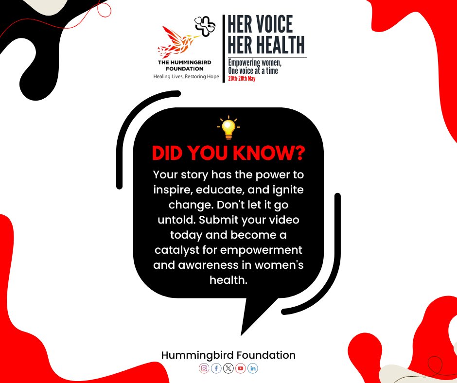 Your story has the power to inspire, educate  and ignite change. We would love to hear it!

Record a 1 minute video creating awareness around women’s and join our “Her Voice, Her Health” campaign.

#HerVoiceHerHealth