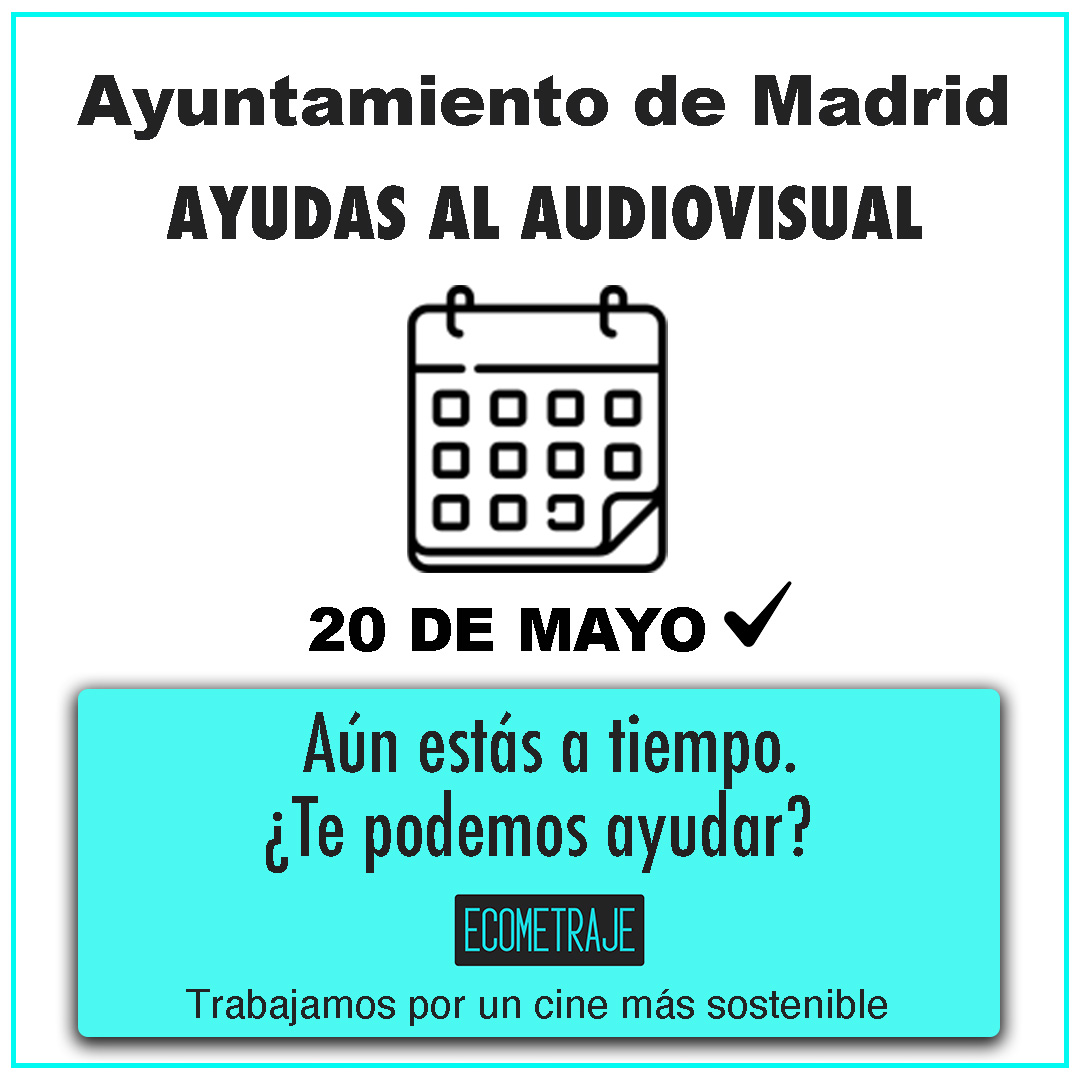 Si vas a presentar un proyecto a las Ayudas al #Audiovisual del AYUNTAMIENTO de @MADRID , recuerda que el plazo termina el 20 de mayo. Te ayudamos a cumplir con los requisitos en materia de #Sostenibilidad. Hasta 10 puntos. @Vercine1 @YP_Pictures #cinesostenible #sostenibilidad