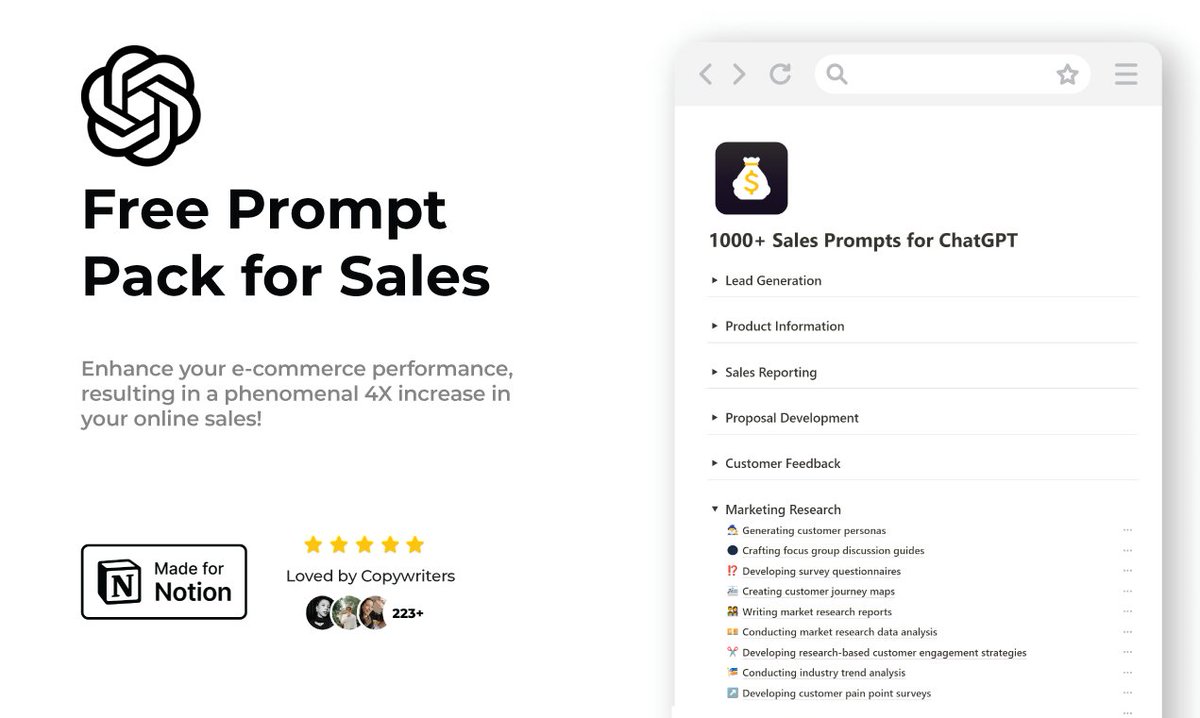 GPT-4o is absolutely mind blowing. You can use it like a salesperson for your business. But most people don't know how to use it. That's why we created this 'Prompt pack for sales' to help you. To get this for free: 1. Lik/RT 2. Comment 'Sales' 3. Follow (So, I can DM you)