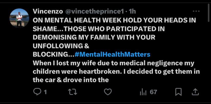 @Celticghirl0106 @vincetheprince1 @MrsFleckles Sent to me by a friend! No one demonised his family, never mentioned them. As for him, he did that all by himself and he isn’t getting it at all. He does things then plays the victim. Tragic the wife died but not my fault or anyone else’s. The guy needs help.