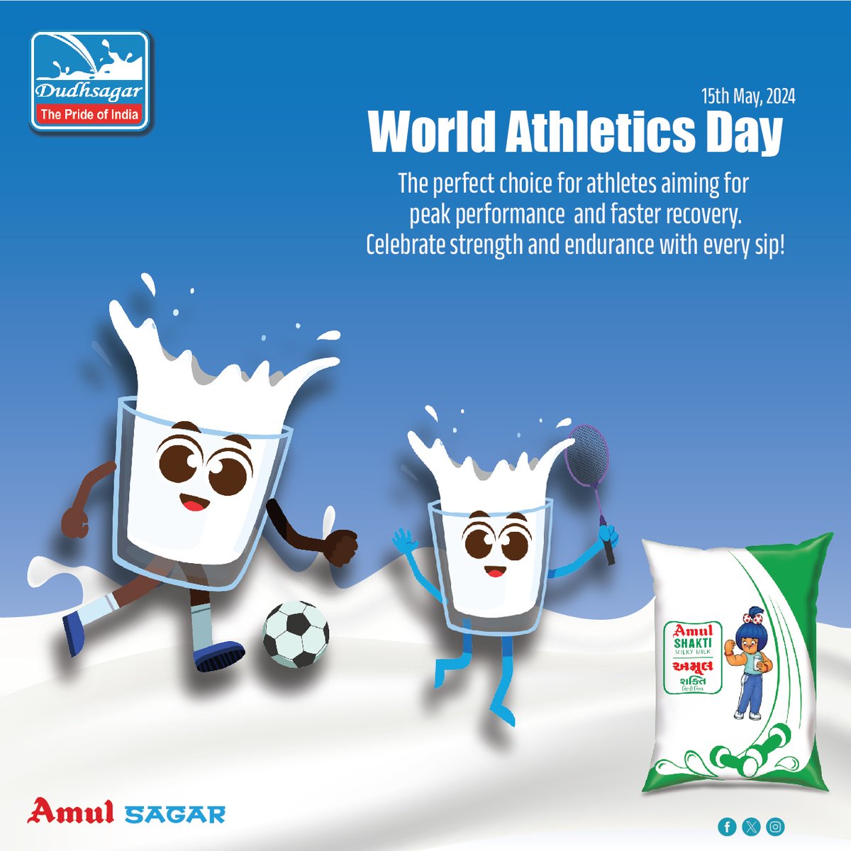 #WorldAthleticsDay 🔥🤾‍♀️

The perfect choice for athletes aiming for peak performance and faster recovery..🏃‍♂️

Celebrate strength and endurance with every sip! 🥛
.
.
#worldathleticsday2024 #sports #players #dudhsagardairy #Amul #sagar #AmulShakti #milk #dairyproduct #stayhealthy