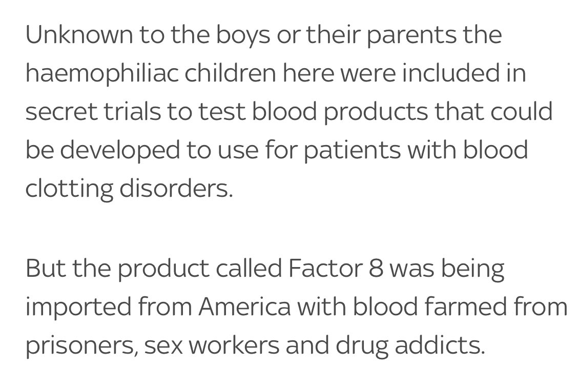 these men and the thousands of others affected by the infected blood scandal deserve justice. i wish reporting, however, wouldn’t use such stigmatising framing to tell their story. sex workers, prisoners and “drug addicts” are also innocent victims of the AIDS crisis.