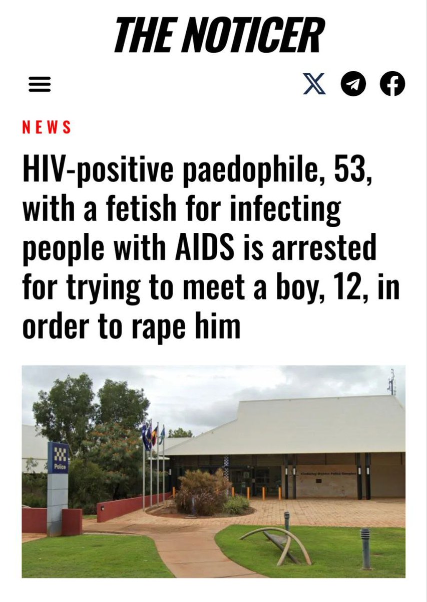 HIV-positive pedophile, 53, with a fetish for infecting people with AIDS is arrested for trying to meet a boy, 12, in order to rape him

GRAPHIC WARNING

An HIV-positive homosexual pedophile who was recently released from prison in Western Australia has been charged after