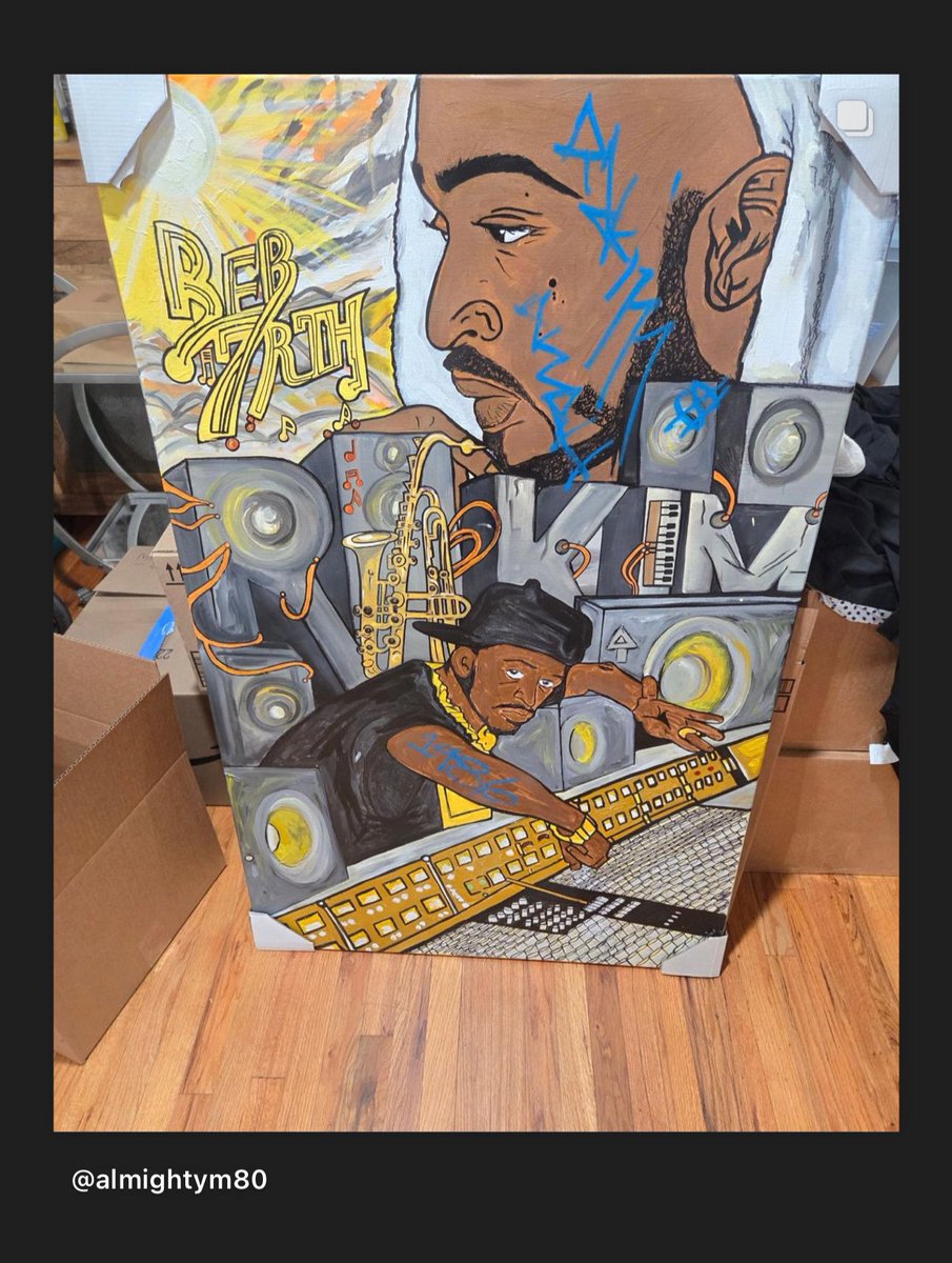 Look at how Rakim mobbed the Canvas art I painted ! He’s a meaaaaaaaan tagggggggger and I love it!!!!!!!!!!!!!!!!!!!!!!! He wrote the blue. Just incase anyone slow.