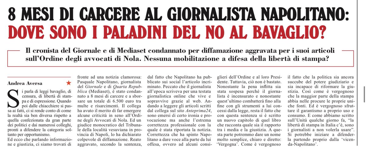 Libertà di stampa. 8 mesi di carcere al giornalista Pasquale Napolitano. Dove sono i paladini del no al bavaglio? Andrea Aversa, l’Unità