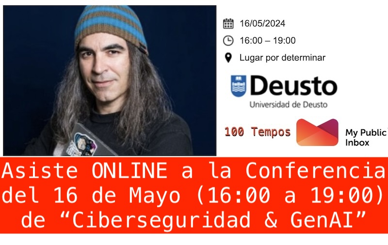 El lado del mal - Asiste ONLINE a la Conferencia del 16 de Mayo de Ciberseguridad & GenAI. Regístrate hoy. elladodelmal.com/2024/05/asiste… #GenAI #Ciberseguridad #IA #AI #Conferencia #Charla