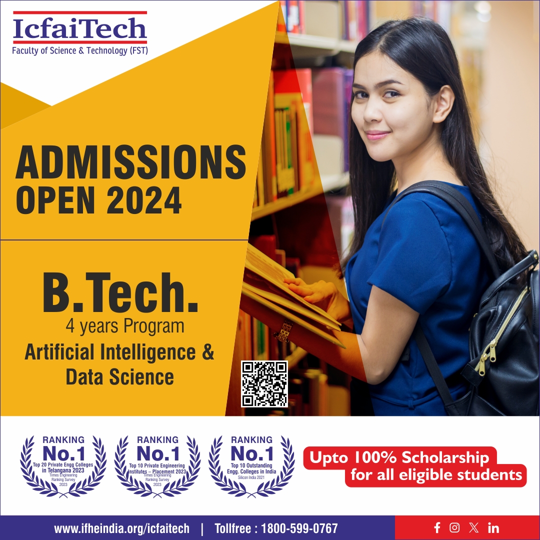 🎓 Exciting News!
🎓 Admissions are now open for the 4-year B.Tech. program in Artificial Intelligence & Data Science at ICFAI TECH, Hyderabad for the year 2024!
👉 Apply Now! ifheindia.org/icfaitech/Adm2…
📞 Toll-free: 1800-599-0767
#AdmissionsOpen #BTech #AI