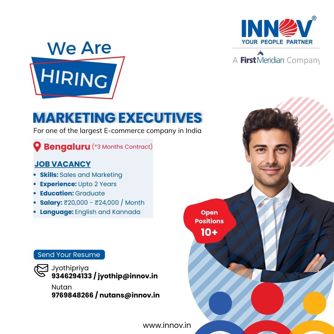 We are hiring Marketing Executives.

If interested, visit innovsource.com or contact our HR team.

Note: Innovsource Does Not Charge Money for Job Offers.

#MarketingJobs #JobsInIndia #JobsInSales #JobsInMarketing
#FreshersJobs #WeAreHiring #Innovsource #Innov