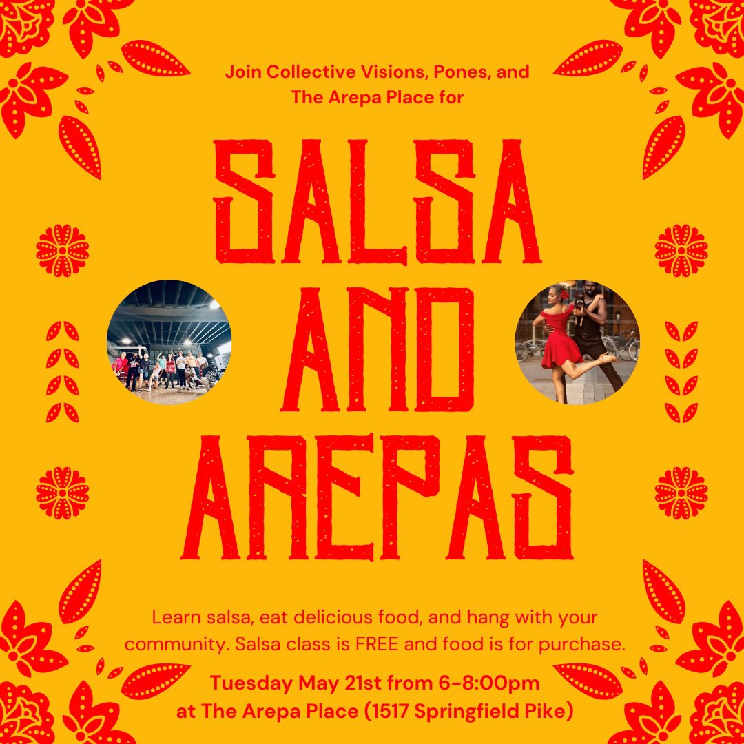 CinciColVisions's tweet photo. Join us on 5/21 for SALSA &amp; AREPAS! 
A community collaboration with @PonesInc &amp; The Arepa Place. Learn salsa, eat delicious food, and hang out with your community! Salsa class is FREE, and food is for purchase.💃🧡🌮

#community #people #salsa #cincinnati #colombia #food #arepas https://t.co/Rgo6ONFPw0