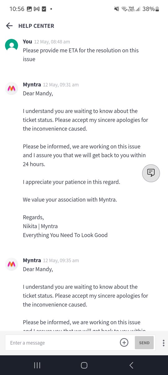 Mandar6708's tweet photo. @myntra @MyntraSupport 
Order id- 126685402224573526203
I am facing huge delay in exhange order, multiple deadline were provided by supervisor/ manager and still issue is not resolved.
Issue id - IN24050709533295414374
Can you please look into this issue on priority. https://t.co/tUiZZdjvlJ