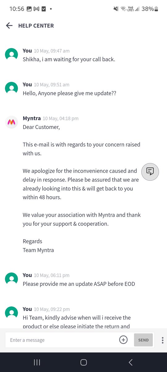 Mandar6708's tweet photo. @myntra @MyntraSupport 
Order id- 126685402224573526203
I am facing huge delay in exhange order, multiple deadline were provided by supervisor/ manager and still issue is not resolved.
Issue id - IN24050709533295414374
Can you please look into this issue on priority. https://t.co/tUiZZdjvlJ