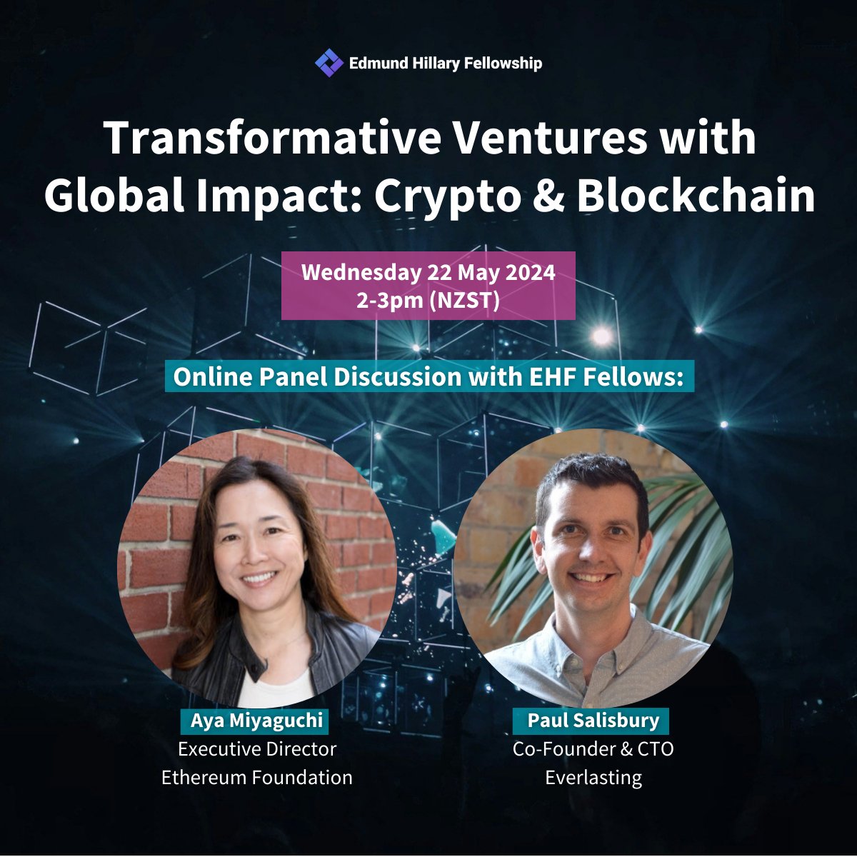 Edmund Hillary Fellowship (@ehfnewzealand) on Twitter photo As part of <a href="/TechweekNZ/">TechweekNZ</a> 2024, EHF is convening ‘Transformative Ventures with Global Impact: Crypto & Blockchain’, with Fellows <a href="/AyaMiyagotchi/">Aya Miyaguchi</a>, Executive Director of the <a href="/ethereum/">Ethereum.org</a> Foundation, and Paul Salisbury, Co-Founder and CTO of <a href="/everlasting_io/">Everlasting.io</a>.
events.humanitix.com/ehf-transforma… As part of <a href="/TechweekNZ/">TechweekNZ</a> 2024, EHF is convening ‘Transformative Ventures with Global Impact: Crypto & Blockchain’, with Fellows <a href="/AyaMiyagotchi/">Aya Miyaguchi</a>, Executive Director of the <a href="/ethereum/">Ethereum.org</a> Foundation, and Paul Salisbury, Co-Founder and CTO of <a href="/everlasting_io/">Everlasting.io</a>.
events.humanitix.com/ehf-transforma…