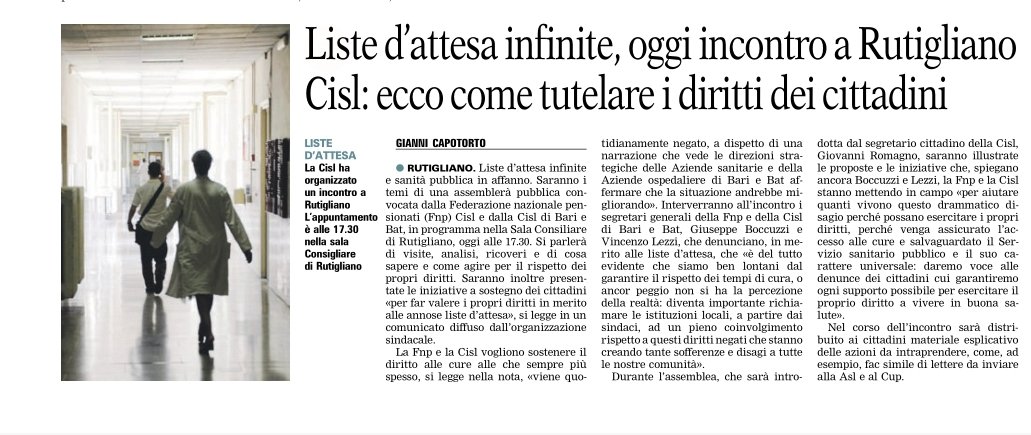 Oggi sul quotidiano @LaGazzettaWeb @BariFnp @VincenzoLezzi @cisl_bari @boccuzzibeppe @antonia_sinisi @CislPuglia