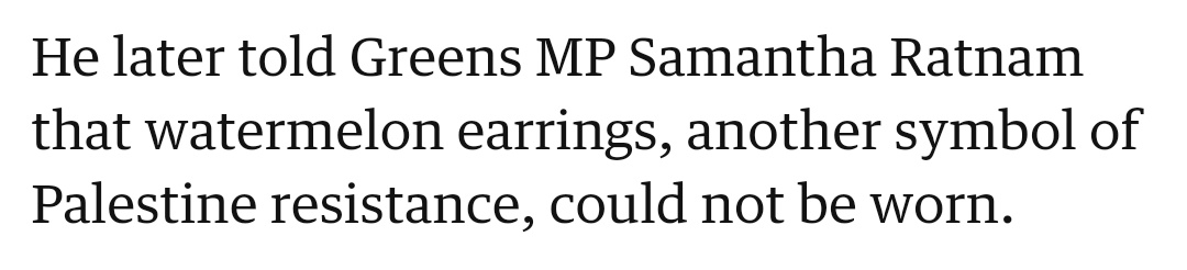 The various other MPs wearing actual political pins and lanyards: fine

Those pesky watermelons though: 😤😤😤