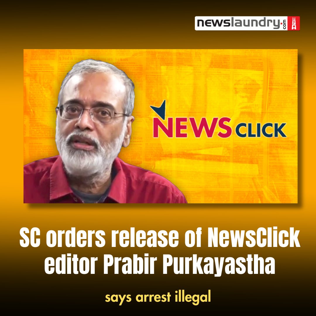 The Supreme Court has ordered the release of #NewsClick founder and editor #PrabirPurkayastha in the UAPA case after holding that his arrest and remand were illegal.

newslaundry.com/2024/05/15/sc-…