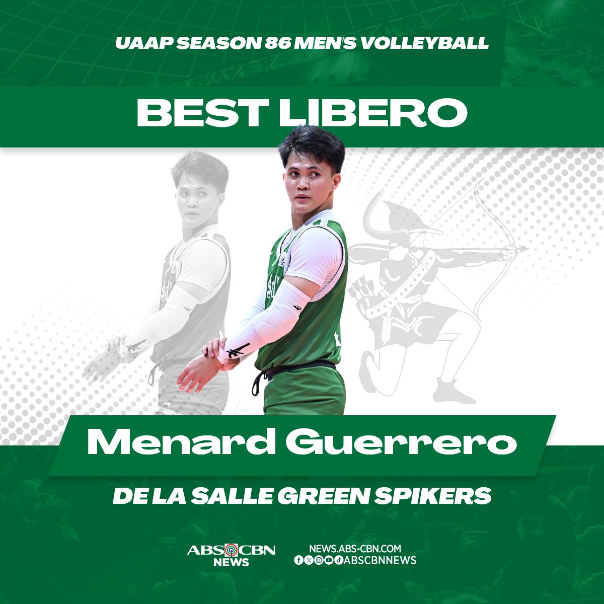 Congratulations to the De La Salle Green Spikers’ Menard Guerrero for being named as the #UAAPSeason86 men’s volleyball tournament Best Libero! | via @romwelanzures