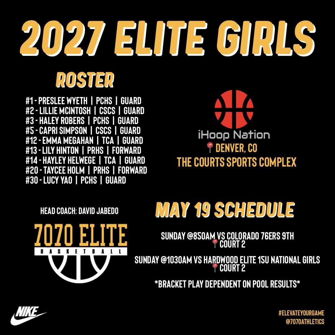 2027 Elite Girls Schedule this Weekend @iHoopNation_ #MileHighClassic! 

HC: @david_jabedo 

#ElevateYourGame | #WeComin | #LoyalToTheSprings