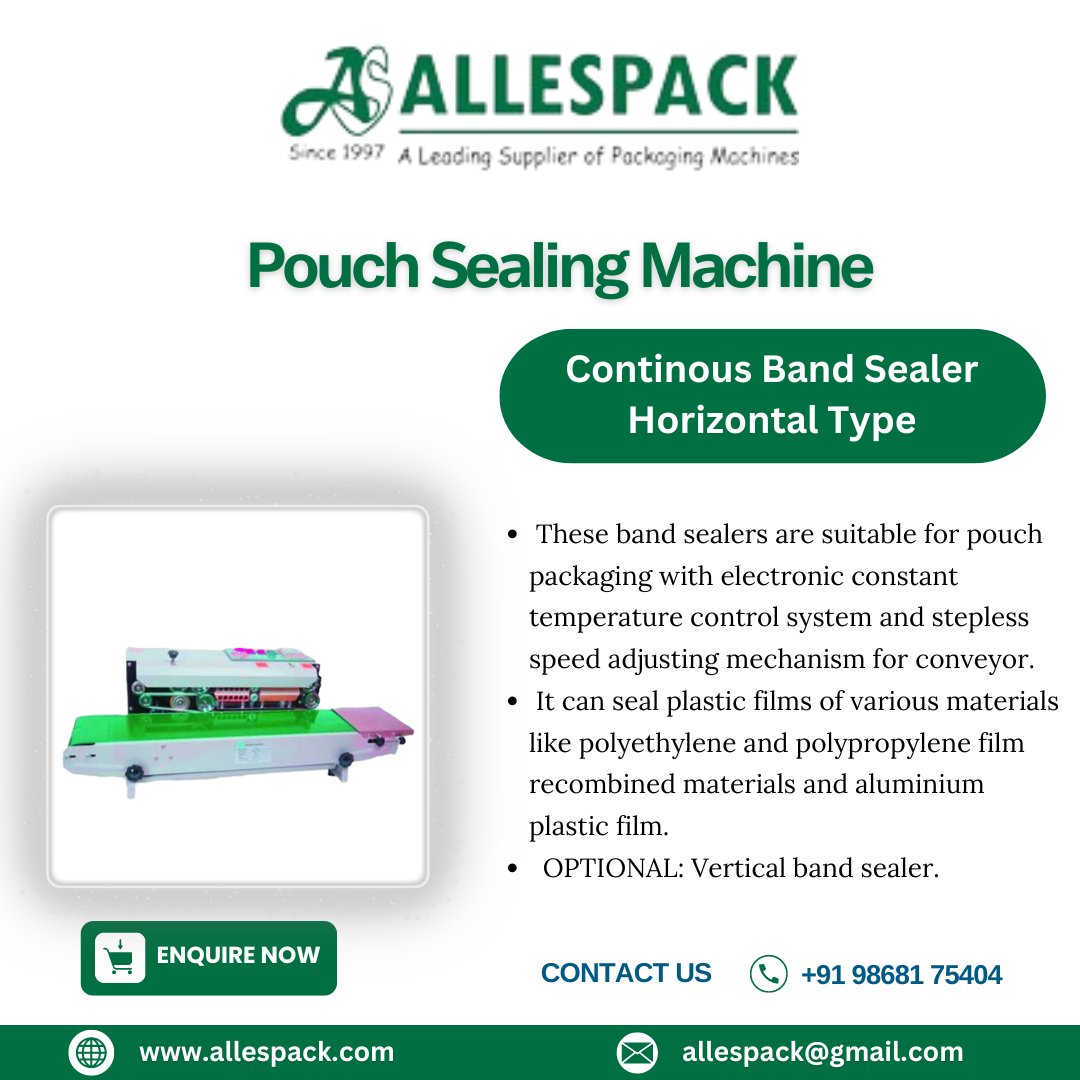 allespack's tweet image. Continuous Band Sealer Horizontal Type

Model: FRB - Horizontal Type

Call us at: +91 9868175404, +91 9015997050
Visit Website: allespack.com/continous-band…

#pouchsealingmachine #continuousbandsealer #packagingsolutions #strappingtool #industrialpackaging #efficientpacking