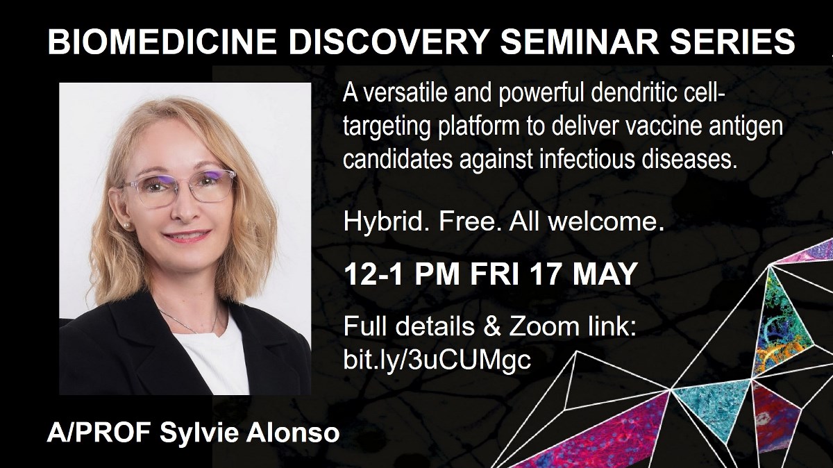 Monash Biomedicine Discovery Institute (@monashbdi) on Twitter photo 📢Don't miss our BDI seminar this Fri 17 May, 12-1pm!
𝗦𝗽𝗲𝗮𝗸𝗲𝗿: A/Prof Sylvie Alonso <a href="/SAlonsoGroup/">Sylvie Alonso’s Group</a> @nusingapore
𝗧𝗼𝗽𝗶𝗰: A versatile & powerful dendritic cell-targeting platform to deliver vaccine antigen candidates against infectious diseases
bit.ly/3uCUMgc 📢Don't miss our BDI seminar this Fri 17 May, 12-1pm!
𝗦𝗽𝗲𝗮𝗸𝗲𝗿: A/Prof Sylvie Alonso <a href="/SAlonsoGroup/">Sylvie Alonso’s Group</a> @nusingapore
𝗧𝗼𝗽𝗶𝗰: A versatile & powerful dendritic cell-targeting platform to deliver vaccine antigen candidates against infectious diseases
bit.ly/3uCUMgc