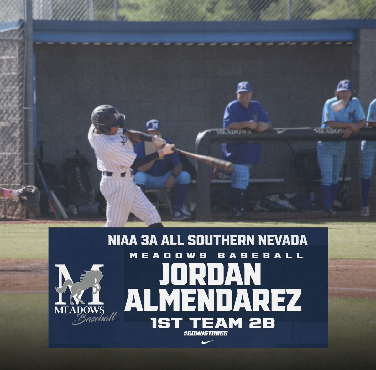 Congrats to Meadows Senior @Jordan_a_2 for being selected as the NIAA 3A All Southern Nevada 1st Team 2B. Great job Jordan! #allleague #GoMustangs #BigBlue #family #believe #ibelieve #Road2State #BandOfBrothers #Meadows #meadowsbaseball #lasvegas #baseball #MFRA #studentathlete