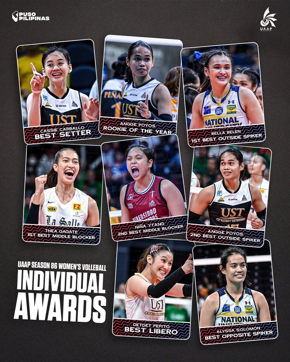 It doesn’t get much better than these stars  ⭐️ 

Your UAAP Season 86 Women’s Volleyball Individual Awardees 👑

📲/💻 LIVE for all networks: smrt.ph/livestream
#UAAPSeason86 #UAAPVolleyball