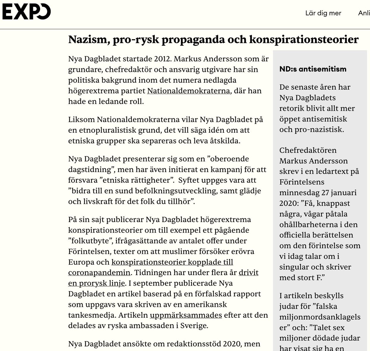 Noterar att Andi Olluri som frontar tältprotesterna skriver för pronazistiska Nya dagbladet och konspirationssajten Newsvoice. Olluri förvandlar anfallskriget mot Ukraina till ryskt självförsvar. Svensk media bedriver ”psykologisk krigföring” när de ”ylar över Navalnyjs död”.