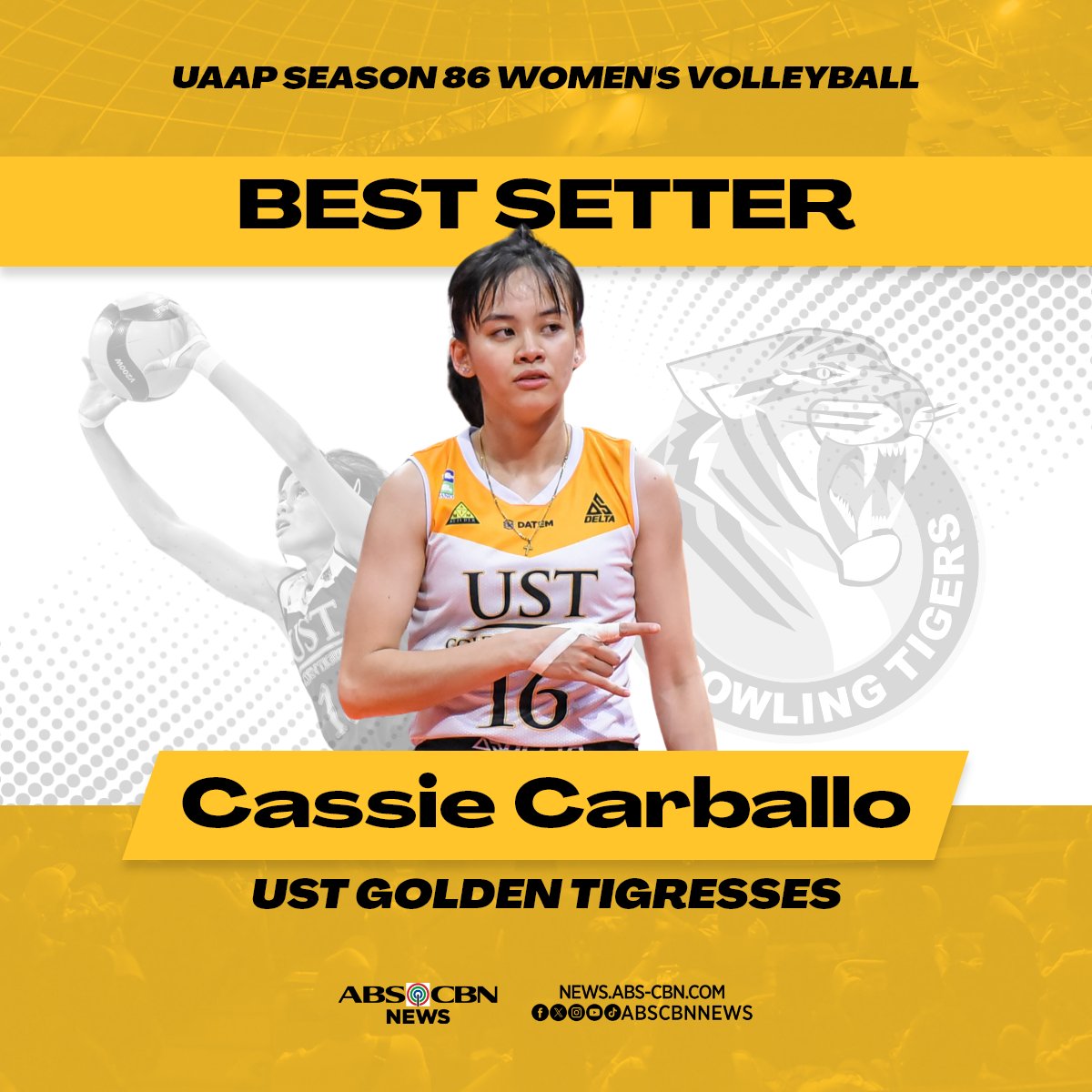 UST's Cassie Carballo wins Best Setter nod in the #UAAPSeason86 women's volleyball tournament. | via @kennedyzcaacbay