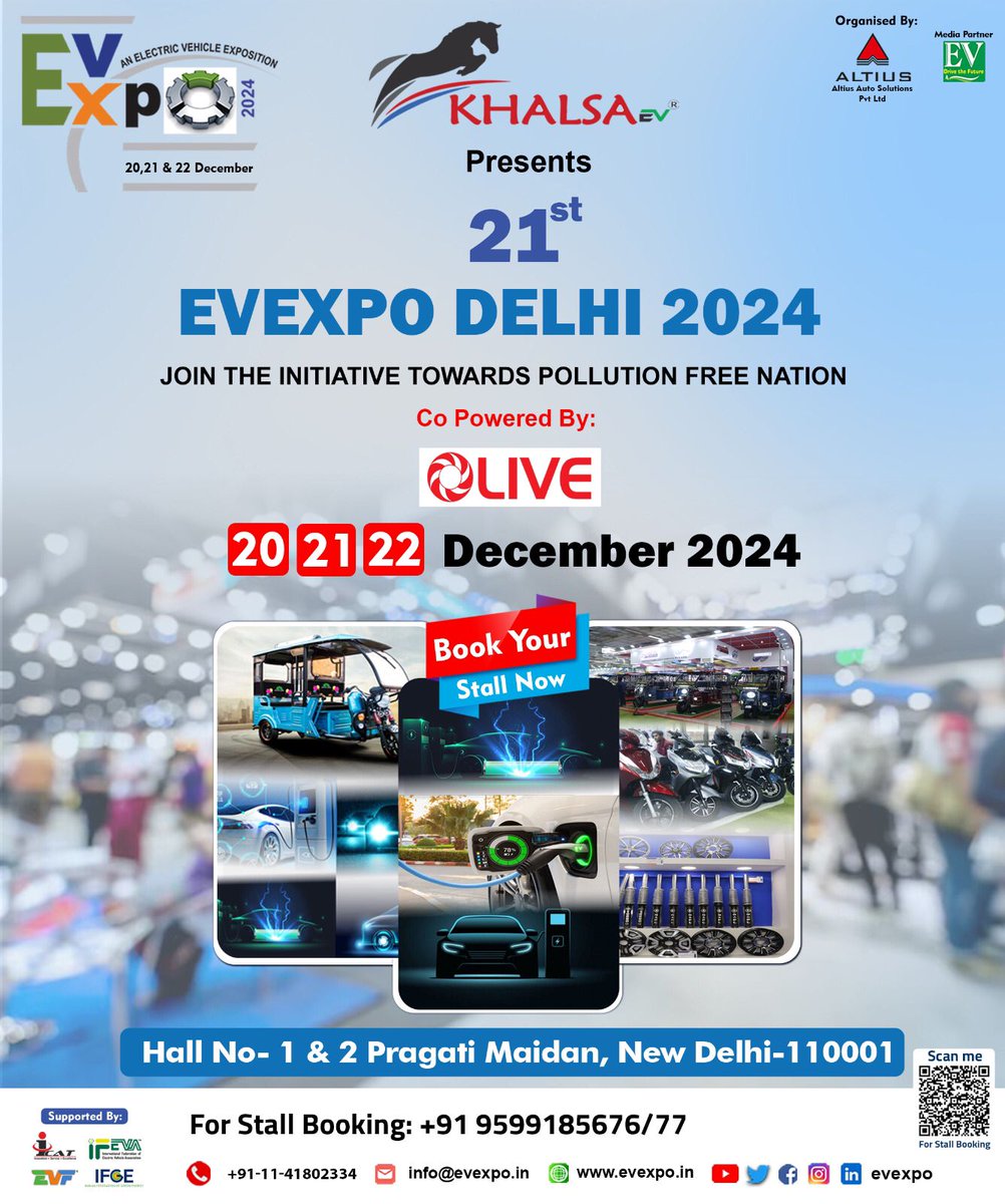 21ST EVEXPO DELHI 2024 VISIT: KHALSA E-VEHICLES PVT LTD Entry free for visitors - surl.li/qocct 20, 21 & 22 DECEMBER 2024 10:00AM - 6:00PM Hall-1 & 2 Pragati Maidan New Delhi-110001 India #events #CleanEnergy #ElectricVehicles