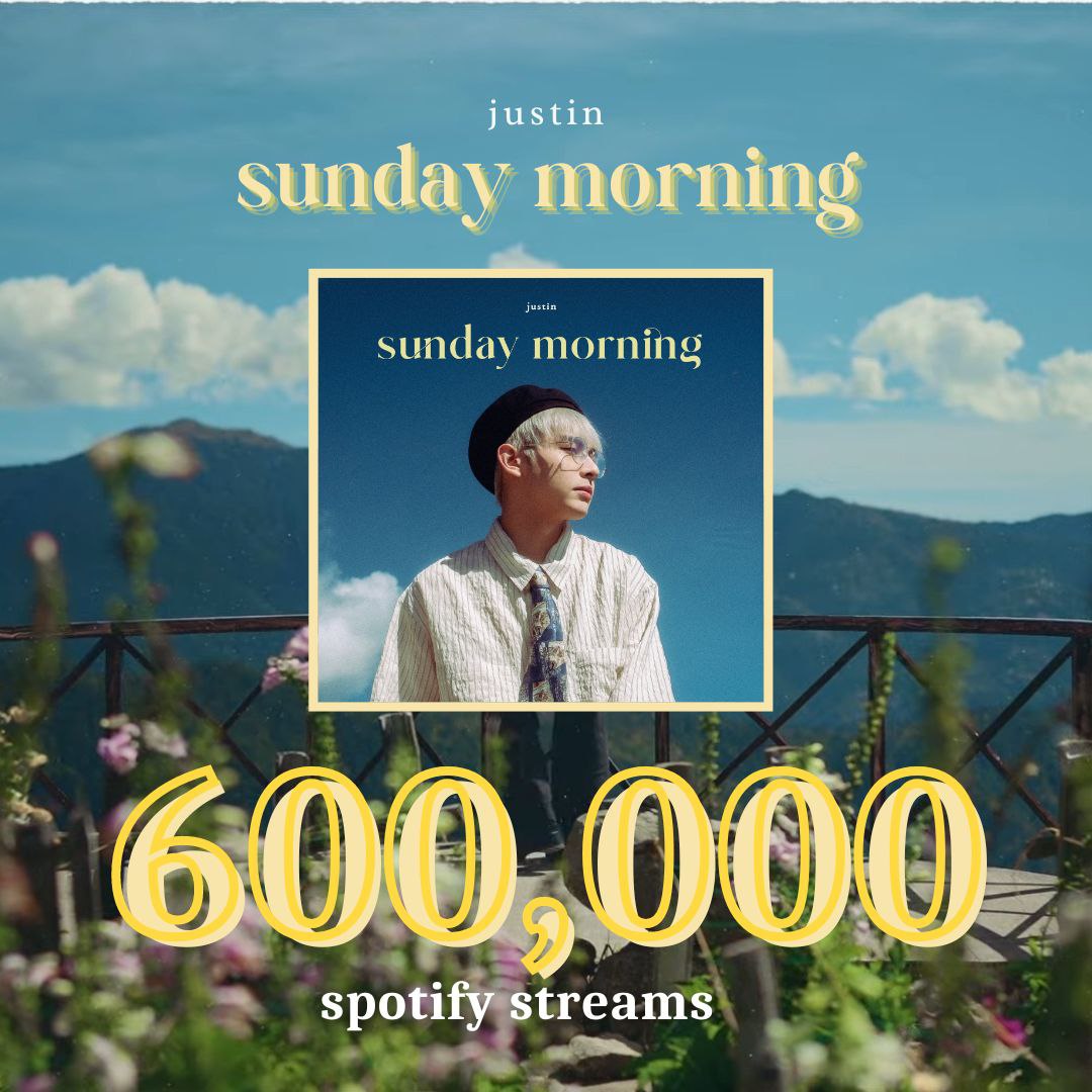 Yeah! It's a Wednesday but sunday morning now has 600,000 streams on Spotify. Let's make everyday a sunday morning! This is all we need, stream and share 🔗open.spotify.com/track/3sp427zY… @justintdedios #justin #sundaymorning