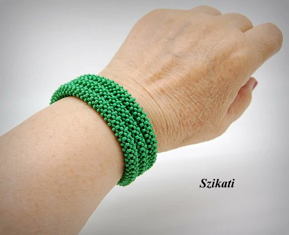 Green Beadwoven Metal-free Multistrand Bracelet, Original Seed Bead Art, Beaded High Fashion Jewelry, Women's Accessory, Gift for Her, OOAK etsy.me/3K3dl7e @Etsy által