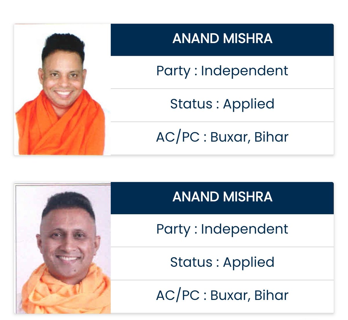 दिग्गजों को हार का डर इतना है कि वोटर को भ्रमित करने के लिए @anandmishraips के खिलाफ 'आनंद मिश्रा' को ही निर्दलीय उतार दिया गया है। एक बात याद रखनी चाहिए- जब आम आदमी फैसला कर लेता है तो नाम नहीं बस काम मायने रखता है। #LoksabhaElections2024 #Buxar #Election2024