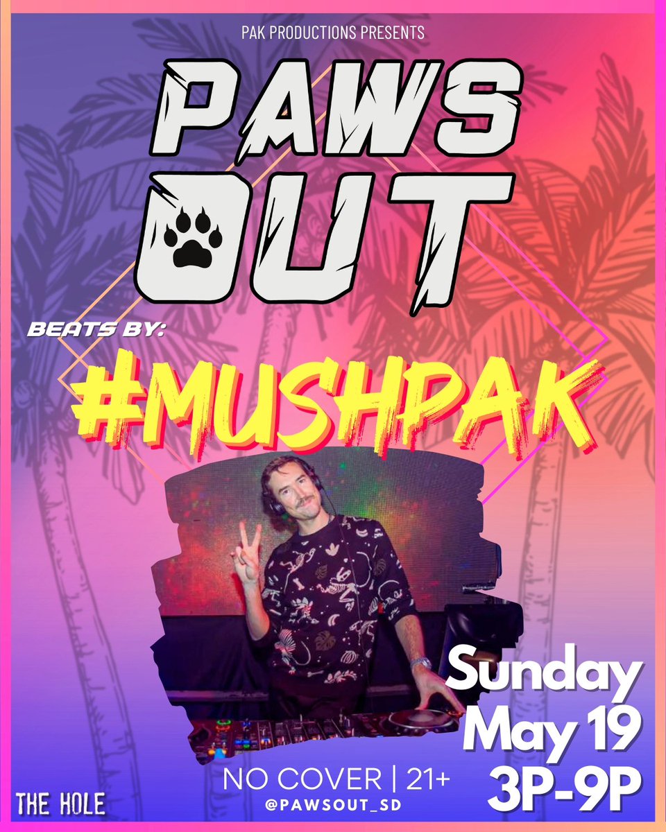 We're incredibly excited to have <a href="/_mushpak/">MUSHPAK</a> spinning some great house music on our debut Sunday May 19th event at <a href="/theholesd/">The Hole in the Wall</a>! We can't wait to see all of you there.

#PAWSOUT