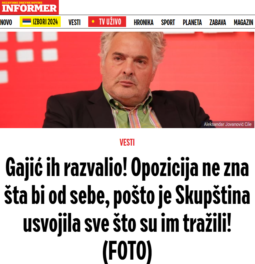 Retoričko pitanje: 

Ako Vladimir Gajić kaže za Informer, kako opozicija ne zna šta bi od sebe, šta je onda Vladimir Gajić?🤔