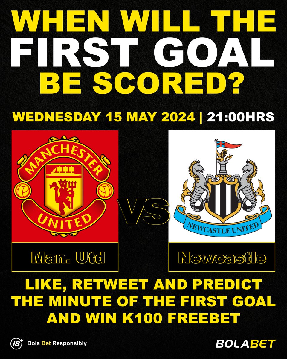 LIKE, RETWEET & REPLY WITH YOUR PREDICTED MINUTE OF THE FIRST GOAL AND WIN K100!

All replies should be published until 21:00h 15.05.2024.

You must be over the age of 18 to participate
👉🏿 bolabet.co.zm 👈

TERMS & CONDITIONS
👉🏿 bit.ly/3wzh4q0 👈
