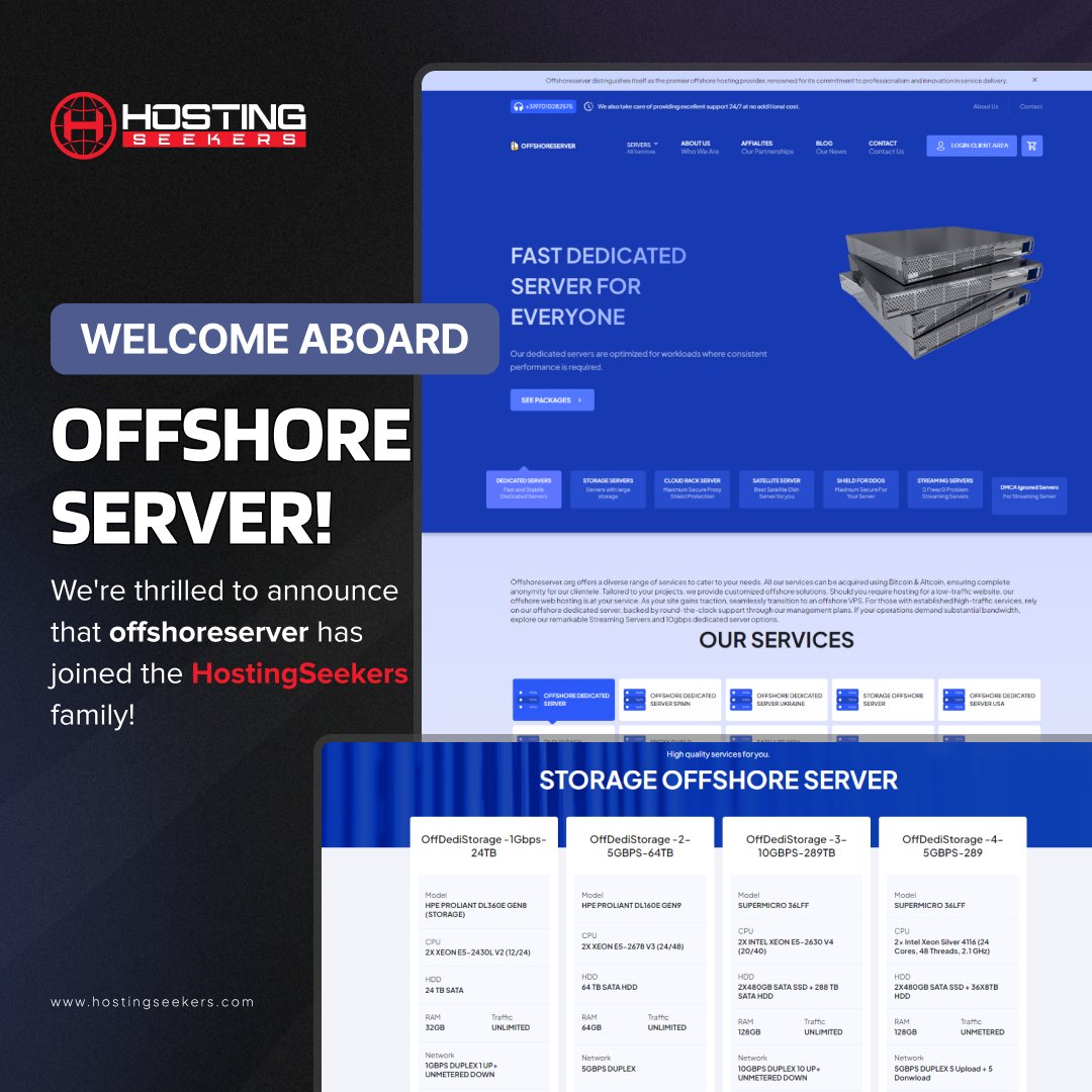 Hostingseekers1's tweet image. We’re excited to welcome #offshoreserver to HostingSeekers. 

We look forward to working with the team at Offshoreserver and wish them much success!

👉🏻Company Profile - bit.ly/3K2ufCN

#offshoreserver #webhosting #web #linux #webserver #server #webhostingproviders