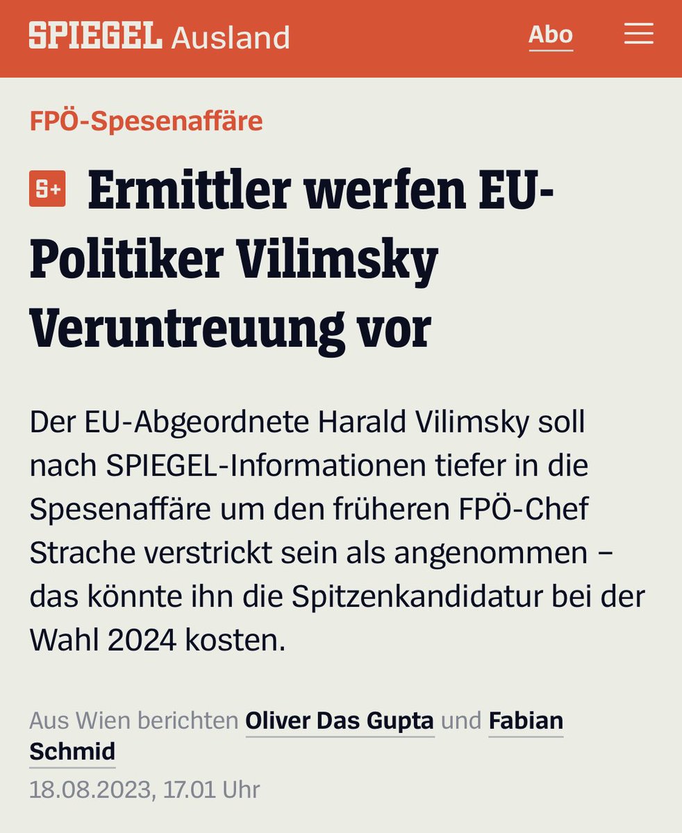 Servus Österreich 🇦🇹 Der #FPÖ-Spitzenkandidat für die EU-Wahl #Vilimsky hat Glück. Alle reden über die Lena #Schilling, kaum ein Medium fragt ihn nach der #Spesenaffäre, in der gegen ihn aktuell als Beschuldigten ermittelt wird. spiegel.de/ausland/fpoe-s… und spiegel.de/ausland/fpoe-s…