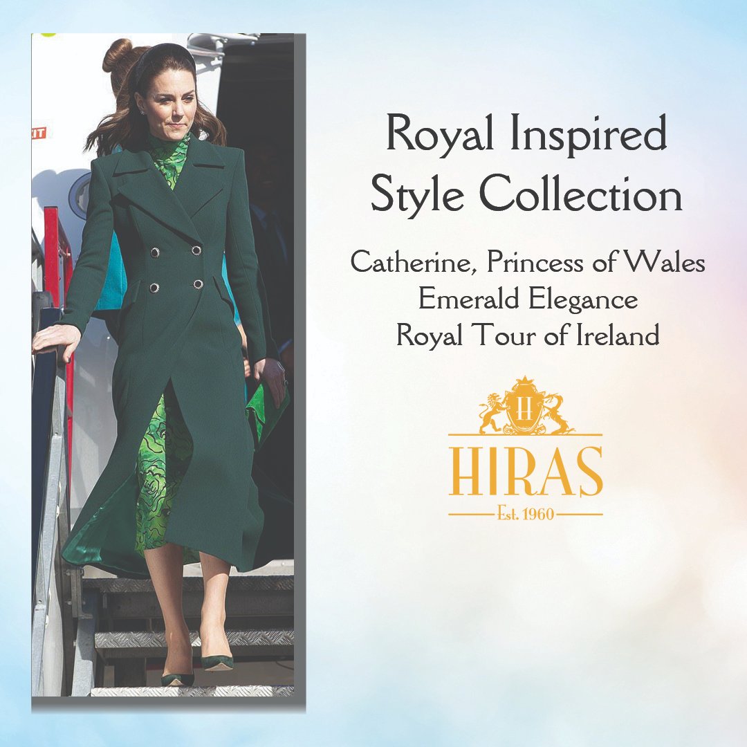 The Princess of Wales stepped out in a green ensemble during her royal tour of Ireland. Kate wore a stylish emerald green tailored coat by Catherine Walker and a lime green printed dress by Alessandra Rich.📸Getty #princessofwales #katemiddleton #royalstyle #getthelook