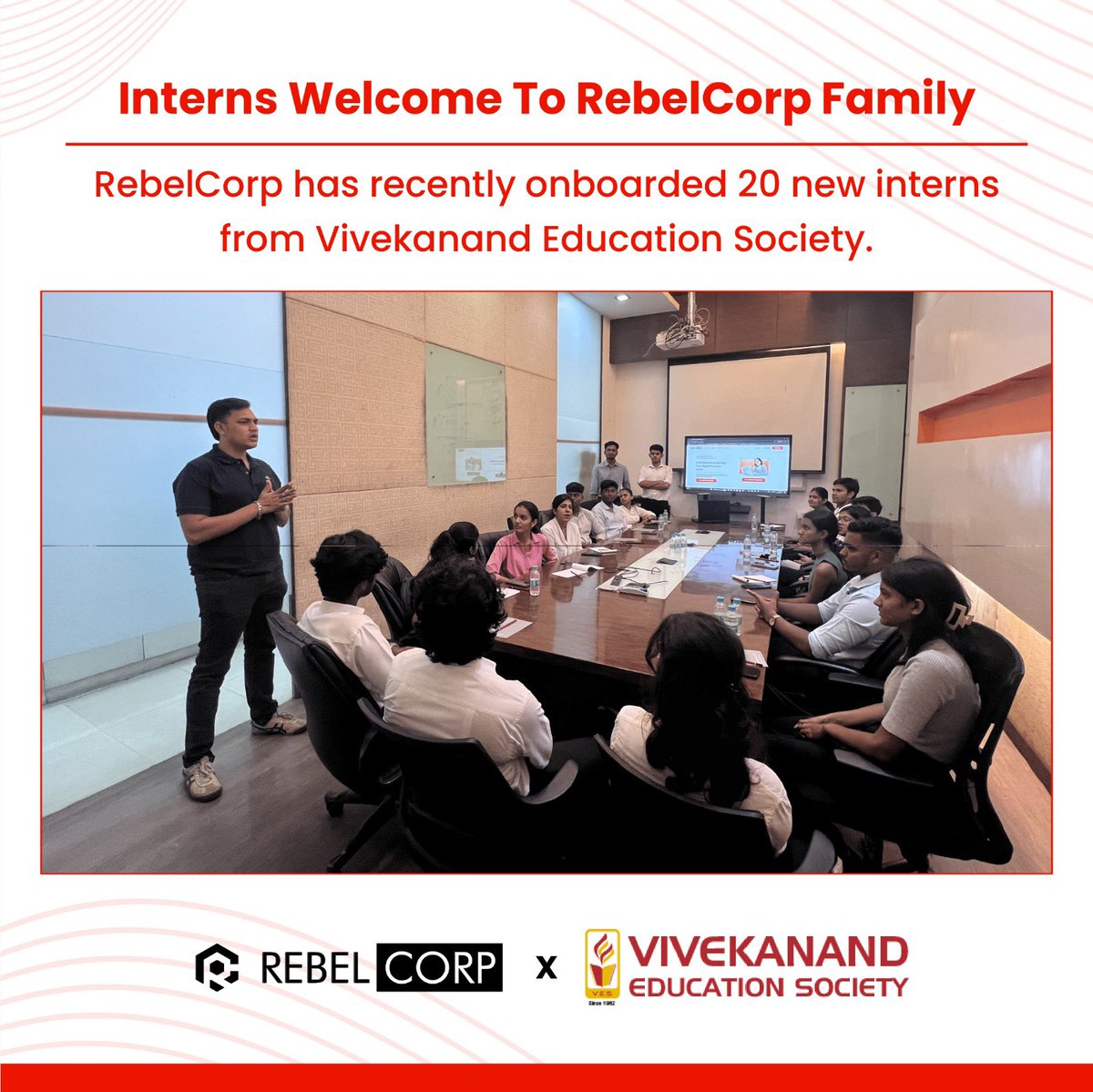 🎉 Welcoming 20 bright minds from Vivekanand Education Society to the RebelCorp family! 🌟 
Here's to a summer of growth, learning, and endless possibilities. 

#RebelCorpInterns #WelcomeToTheTeam #FutureLeaders