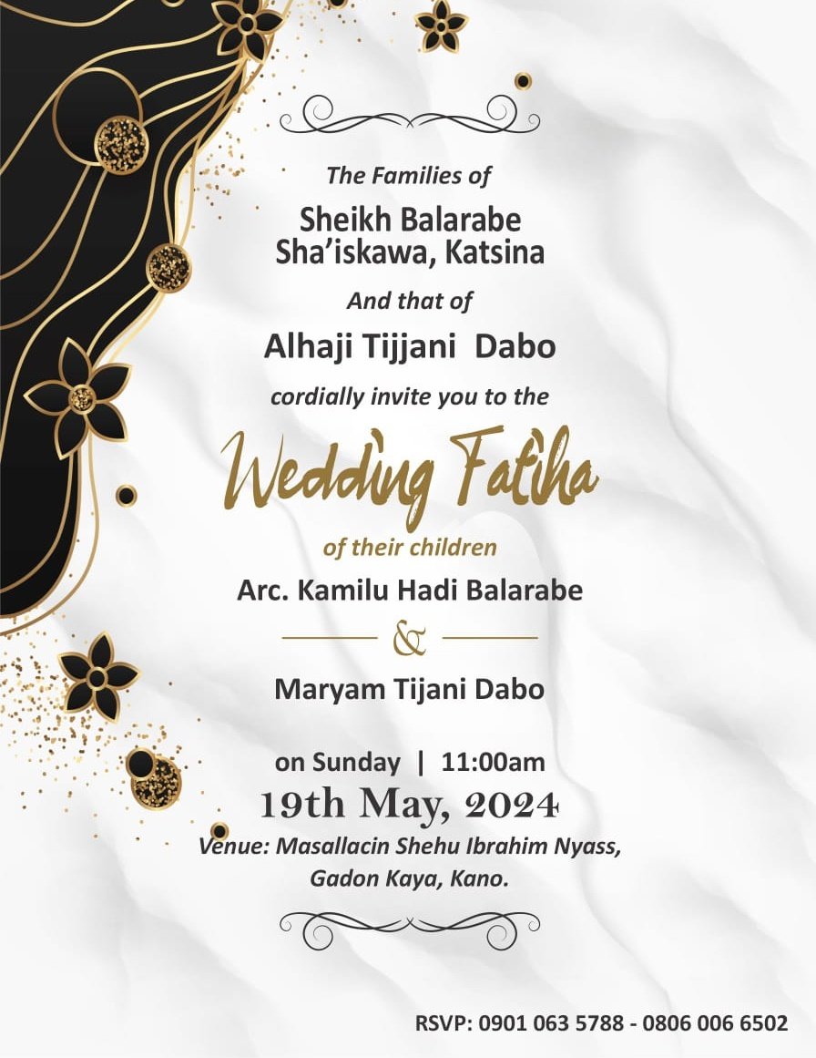 Announcing the union between these two wonderful people, Sidi @kamiluhadi & Sidiya @_reemarh. Allahumma bārik. If you are in Kano, please be our guest. Your kind du'a will always be appreciated too. 🎊🎊🎊