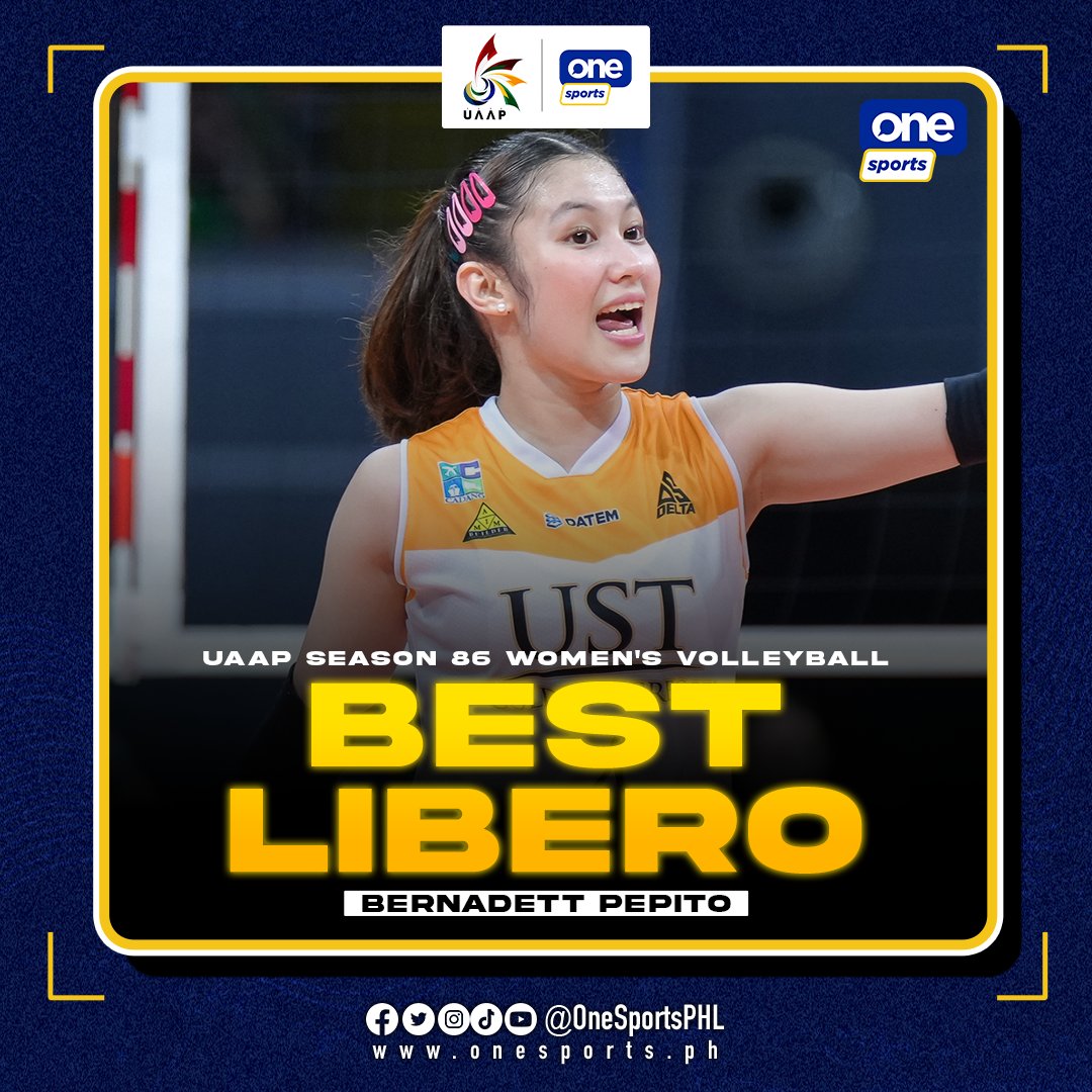 🏆 UAAP S78 Jrs. Best Receiver
🏆 UAAP S79 Jrs. Best Libero
🏆 UAAP S80 Jrs. Best Libero
🏆 UAAP S81 Jrs.  Best Libero
🏆 UAAP S82 Jrs. Best Libero
🏆 UAAP S85 Srs Best Libero
🏆 UAAP S86 Srs Best Libero 🆕

Nag-iisa ka, Detdet Pepito! 🐯💛🖤
#UAAPSeason86