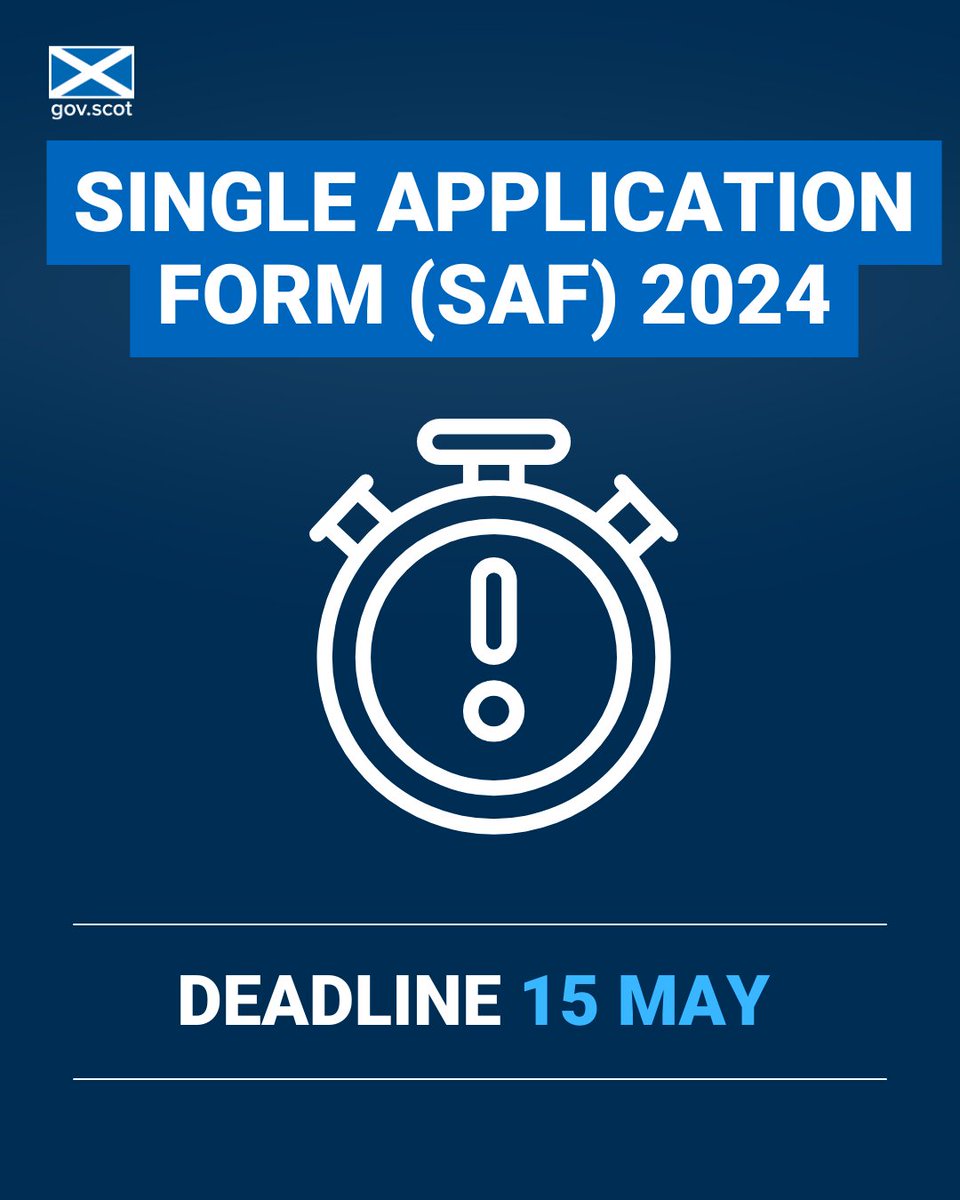The Single Application Form (SAF) 2024 deadline is midnight tonight. Before the window closes, check that any drafts have been submitted. For help with your application and any IT queries, contact your local area office by phone or webchat ➡️ bit.ly/39mO34L