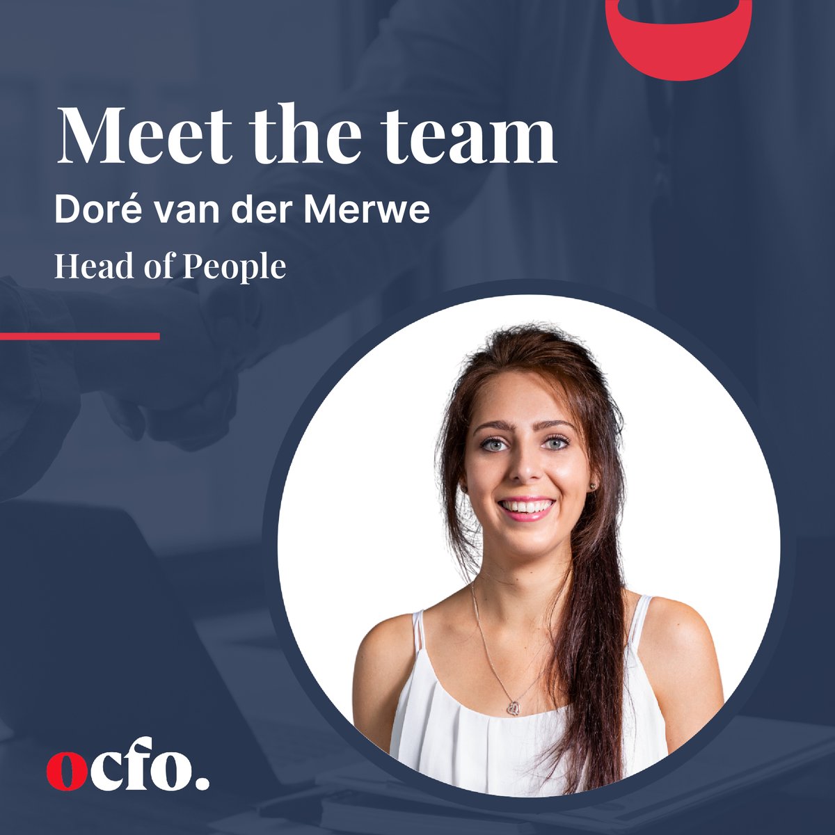 Doré van der Merwe, Head of People, manages the People Department, overseeing strategic projects & exploring possible channels of growth. Her warmth, energy & people skills enriches our team dynamic. Our Team:ocfo.com/about/

#ocfo #cfo #CloudAccounting #automate #finance