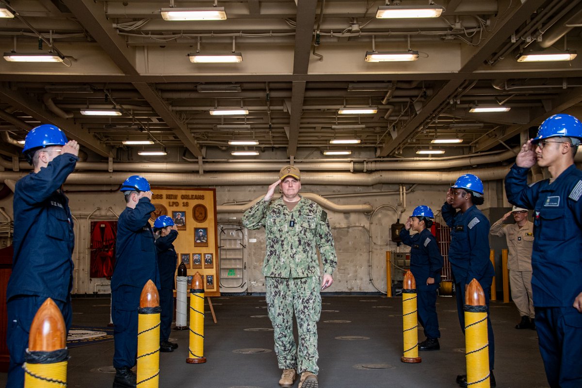 Vice Adm. Fred Kacher, commander, U.S. 7th Fleet, visits the San Antonio-class amphibious transport dock ship USS New Orleans (LPD 18) while the ship is in port in Sasebo, Japan, May 10. #US7thFleet | #USNavy