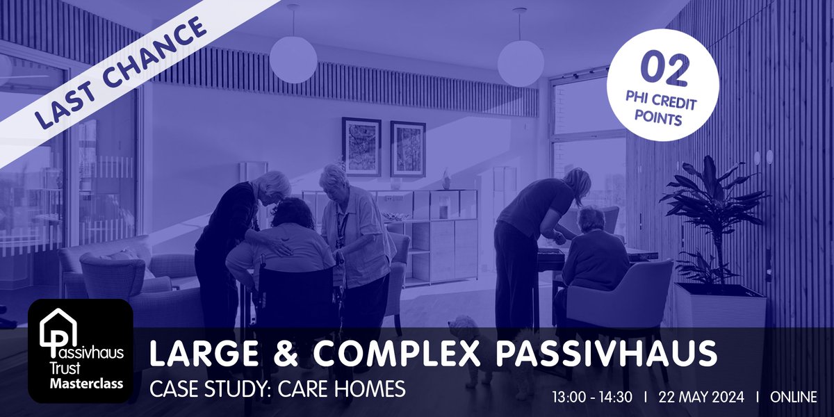 Last chance to join the penultimate webinar in the 2024 Large & Complex #Passivhaus Masterclass series!

Don't miss this opportunity to uncover the secrets of the UK's first #PassiveHouse certified extra care facility with a deep dive into Edward's Court 🏘️bit.ly/PHTLargeComple…