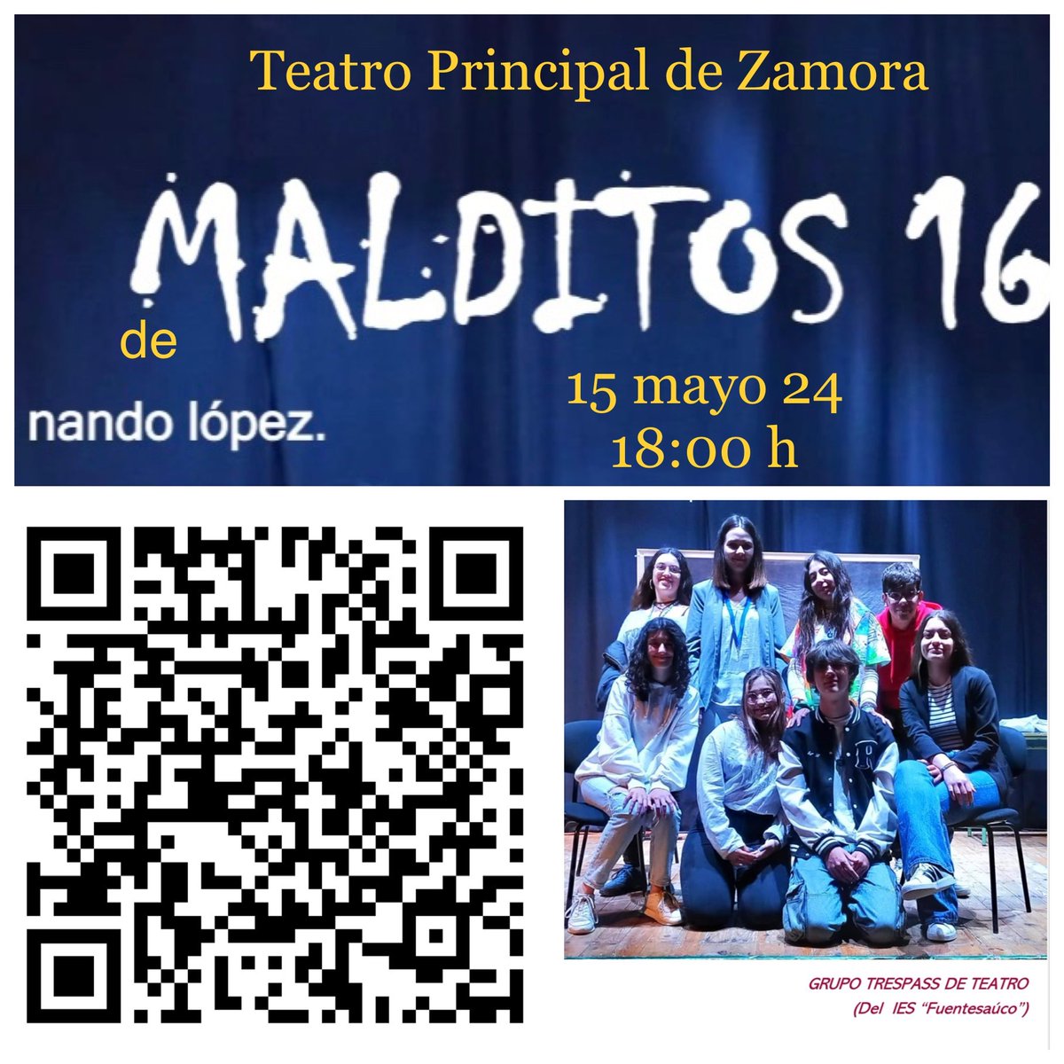 La semana pasada #TeatroTrespass presentaba su obra en Zamora en la XI Muestra Provincial de teatro escolar. Hoy, siendo galardonados como la 'Mejor obra', se suben al escenario del Teatro Principal de Zamora las 18:00 h. No te la pierdas! #Zamoralee @educacyl @cfiezamora