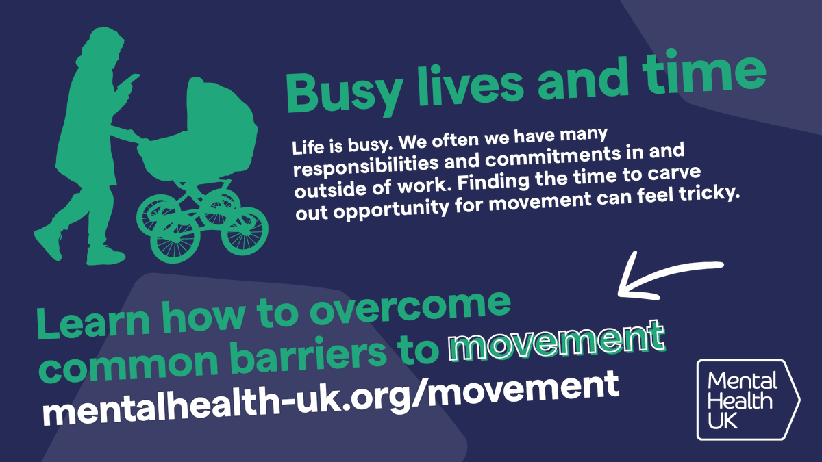 mentalhealthuk's tweet photo. ✋ Despite the benefits of movement for our mental health, there are barriers that stop us from being active. It's important to recognise these challenges and find ways to move that work for you and your daily needs. 

Understand these barriers 👇 
https://t.co/J0UjJesc1q https://t.co/H3OdHEbm4O