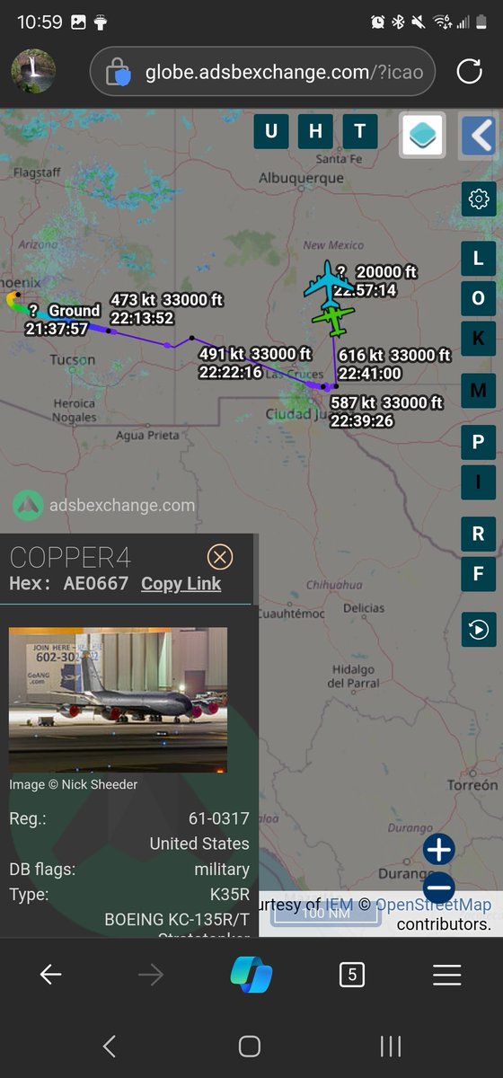 norb420's tweet photo. #AE6E80 as #DAGGR41 is up and headed towards WSMR
#AE0667 as #COPPER4 up from Phoenix Skyharbor International KPHX showing up for tanker support tonight. https://t.co/LkYIAaADWr