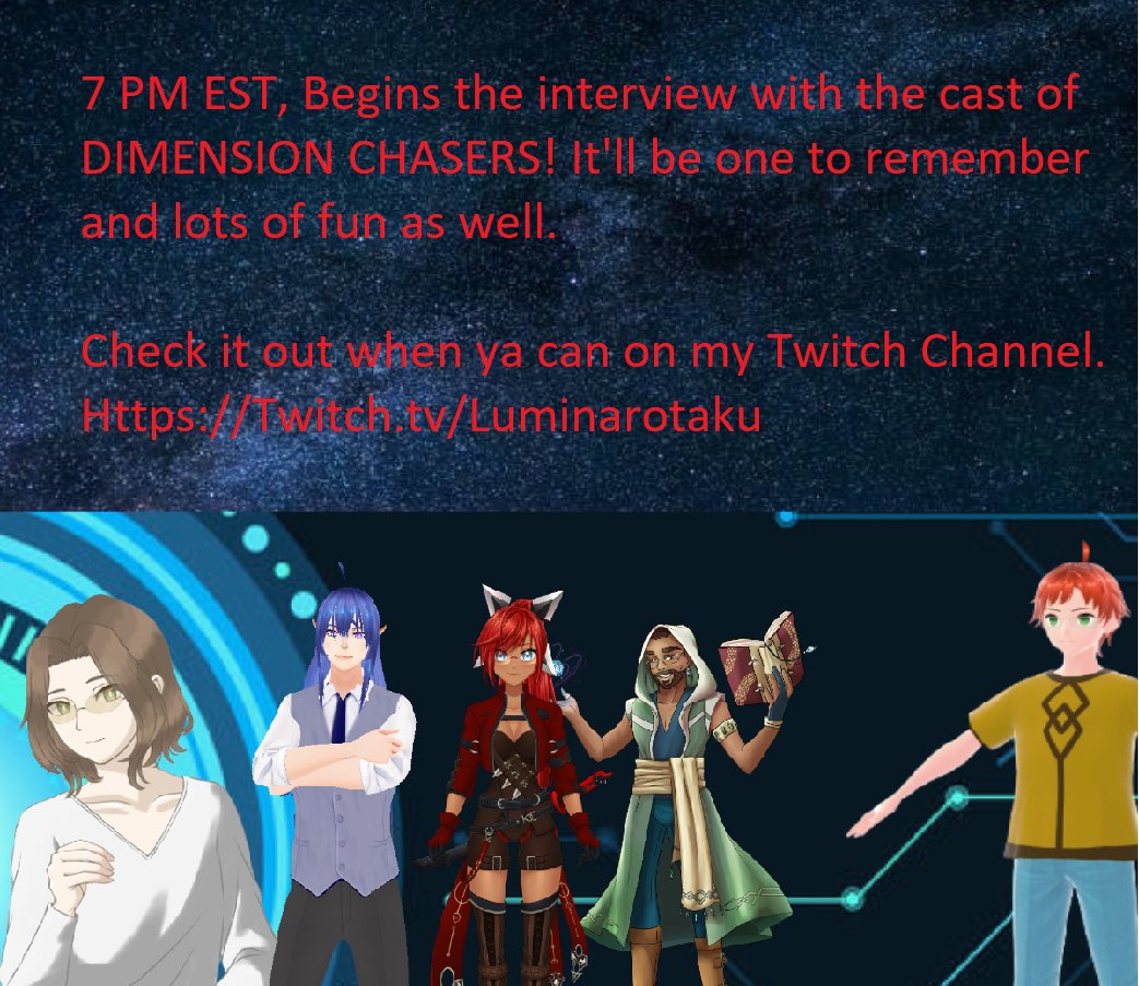 Hey all! Special stream happening on Wednesday, May 15th, 7 PM EST. On my Twitch channel, Be doing a interview stream with the cast of #DimensionChasers! See ya there.

#TTRPG #TabletopRPG #PerfectDraw